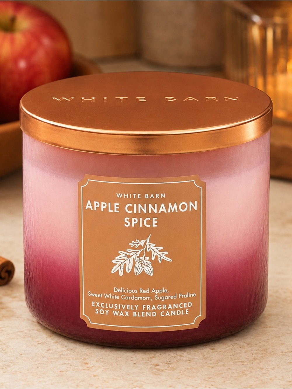 Bath & Body Works White Barn Apple Cinnamon Spice 3-Wick Candle 14.5 oz